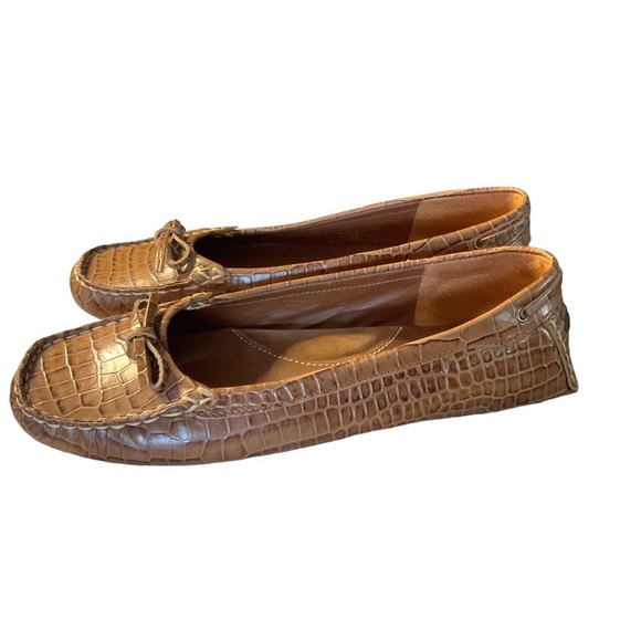 The Lauren Ralph Lauren Catrina Cognac Croc Leather Moc Toe Loafer - Picture 3 of 10